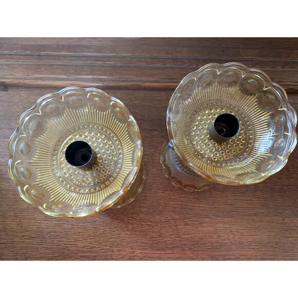 RARE Vintage Mid Century EAGLE Depression Glass & BRASS Candlesticks AMERICANA - Picture 10 of 14